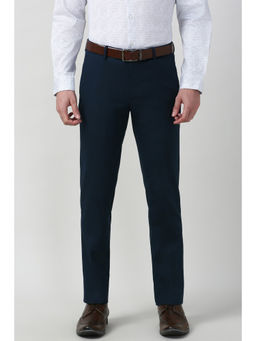 Peter England - Men Navy Blue Solid Formal Trouser