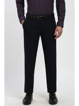 Peter England - Men Navy Blue Check Formal Trouser