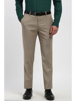 Peter England - Men Beige Solid Formal Trouser