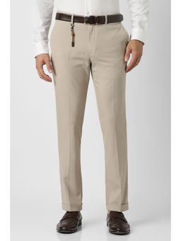 Van Heusen - Men Beige Solid Formal Trouser