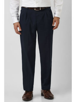 Van Heusen - Men Navy Blue Solid Formal Trouser