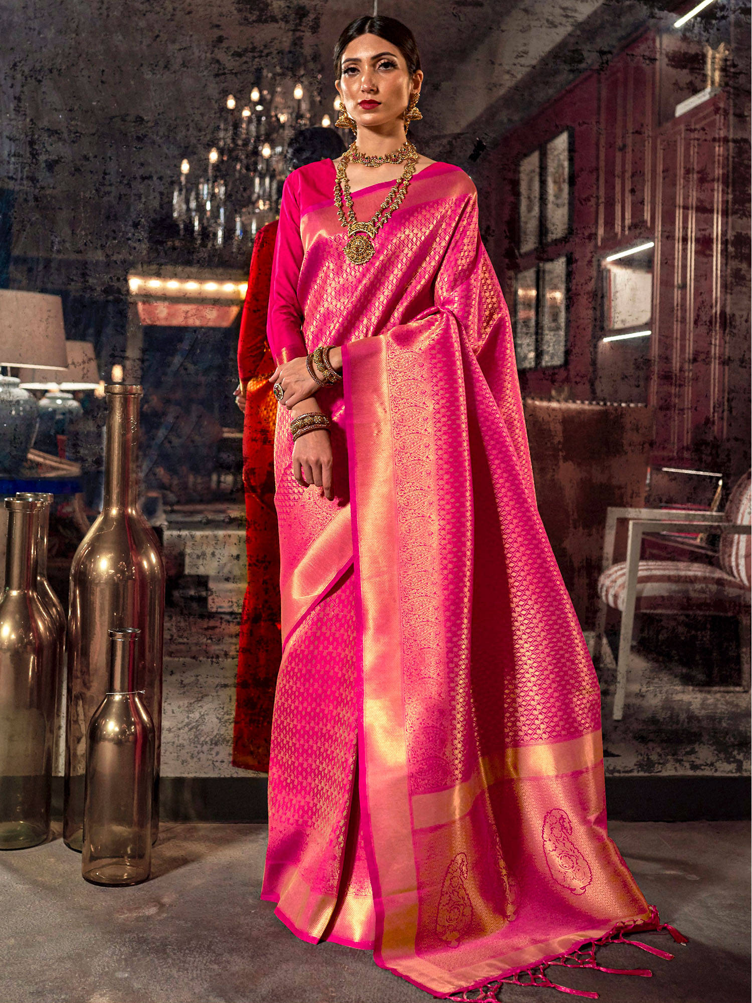 AKHILAM Damen Kanchipuram Sari Aus Seidenmischung M Produktbild-Vorschau 10