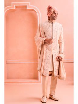 Philocaly - Scotch Ivory Sherwani Kurta with Trouser and Stole
