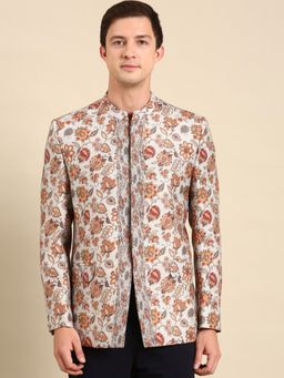 MAYANK MODI - Grey Muslin Floral Bandhgala