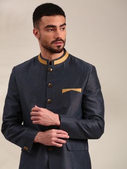 MAYANK MODI - Blue Chanderi Checks Bandhgala