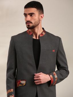 MAYANK MODI - Grey Cotton Abstract Bandhgala