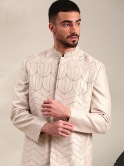 MAYANK MODI - Cream Bemberg Embroidered Bandhgala