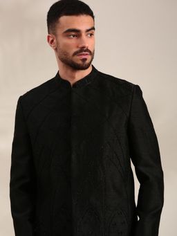 MAYANK MODI - Black Bemberg Embroidered Bandhgala