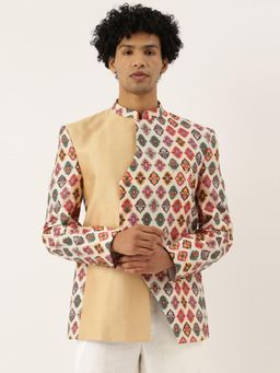 MAYANK MODI - Beige Cotton Printed Bandhgala