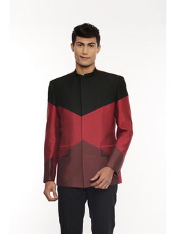 MAYANK MODI - Black Cotton Silk Tri Colorblock Bandhgala