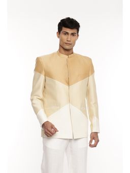 MAYANK MODI - Gold Cotton Silk Tri Colorblock Bandhgala