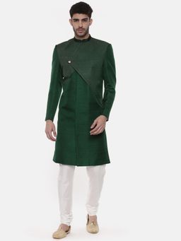 MAYANK MODI - Green Solid Sherwani with Pyjama