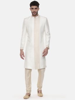 MAYANK MODI - Ivory Solid Sherwani with Pyjama