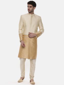 MAYANK MODI - Beige Colorblocked Sherwani with Pyjama