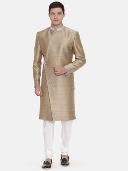 MAYANK MODI - Gold Solid Sherwani with Pyjama
