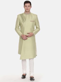 MAYANK MODI - Green Solid Sherwani with Pyjama