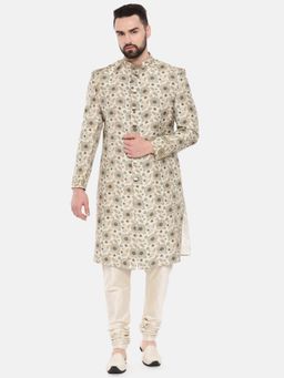 MAYANK MODI - Beige Floral Sherwani with Pyjama