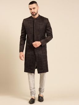 MAYANK MODI - Black Checked Sherwani with Pyjama