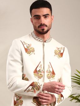 MAYANK MODI - Ivory Embroidered Sherwani with Pyjama