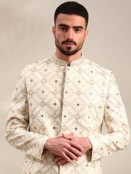 MAYANK MODI - Off White Embroidered Sherwani with Pyjama