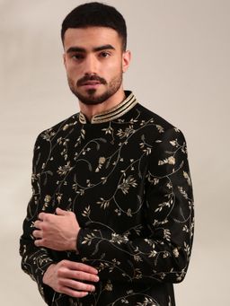 MAYANK MODI - Black Floral Sherwani with Pyjama