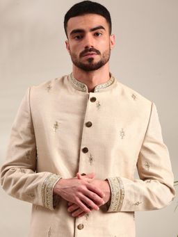 MAYANK MODI - Cream Embroidered Sherwani with Pyjama