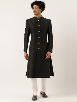 MAYANK MODI - Black Solid Sherwani with Pyjama