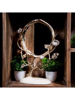 Gibox - Forest View Vanity Floral Desing Aluminium Metal Gold Plated Round Mirror