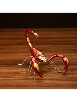 Gibox - Brass Metal Red Scorpion Figurine Enamel Finish Table Accent
