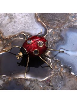Gibox - Brass Metal Red Stone Studded Ladybug Figurine Table Accent