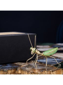 Gibox - Brass Metal Green Praying Mantis Figurine Enamel Finish Table Accent