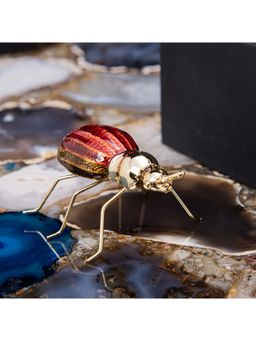 Gibox - Brass Metal Red Beetle Figurine Enamel Finish Table Accent