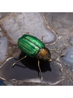 Gibox - Brass Metal Green Dung Beetle Figurine Enamel Finish Table Accent