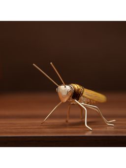 Gibox - Brass Metal Golden Grasshopper Figurine Enamel Finish Table Accent