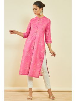 Soch - Womens Pink Rayon Floral Print Kurta