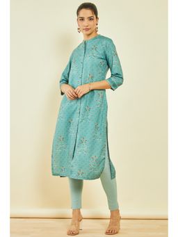 Soch - Womens Green Rayon Floral Print Kurta