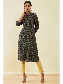 Soch - Womens Black Rayon Printed Kurta