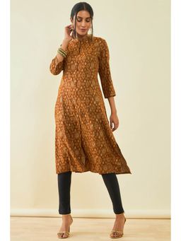 Soch - Womens Brown Rayon Printed Kurta