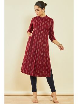Soch - Womens Maroon Rayon Foil Print Kurta