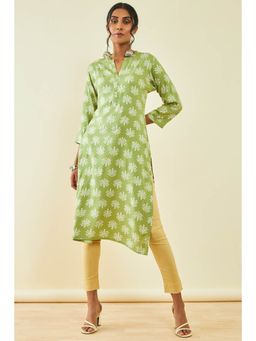 Soch - Womens Green Rayon Foil Print Kurta