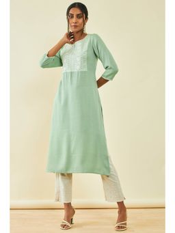 Soch - Womens Green Rayon Embroidered Kurta with Thread Work