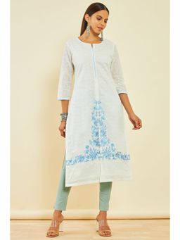 Soch - Womens Off White Cotton Embroidered Kurta with Thread Work