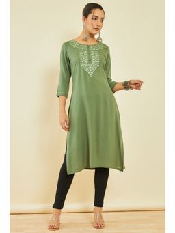 Soch - Womens Green Rayon Embroidered Kurta with Gotta Patti