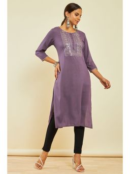 Soch - Womens Purple Rayon Embroidered Kurta with Sequence Work