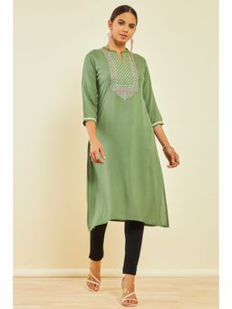 Soch - Womens Green Rayon Embroidered Kurta with Thread Work