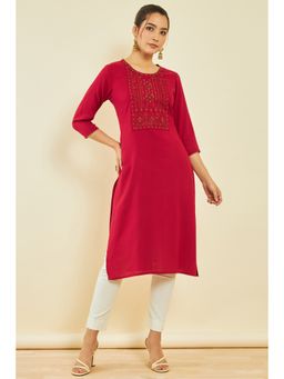 Soch - Womens Pink Rayon Embroidered Kurta with Thread Work