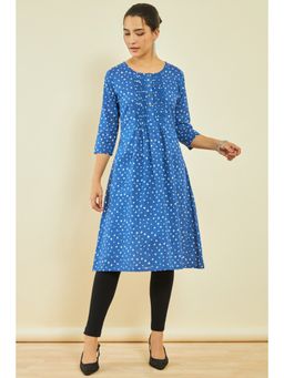 Soch - Womens Blue Cotton Slub Bandhani Print Kurta