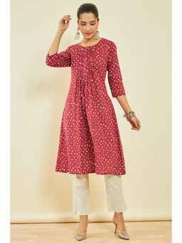 Soch - Womens Red Cotton Slub Bandhani Print Kurta