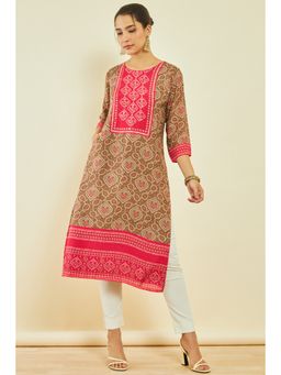 Soch - Womens Earth Brown Muslin Bandhani Print Kurta