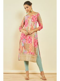 Soch - Womens Multi-color Muslin Foliage Kurta with Sequins